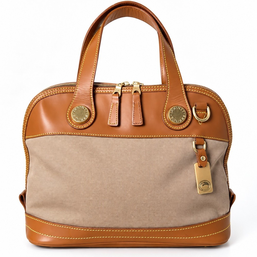 Vintage Dooney & Bourke Cabriolet Dome Satchel Tan Canvas Leather Made USA
